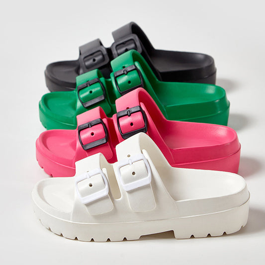 Fashion Double Buckle Slippers Summer Platform Garden Beach Shoes Casual Non-slip Floor Bathroom Home Slipper For Women