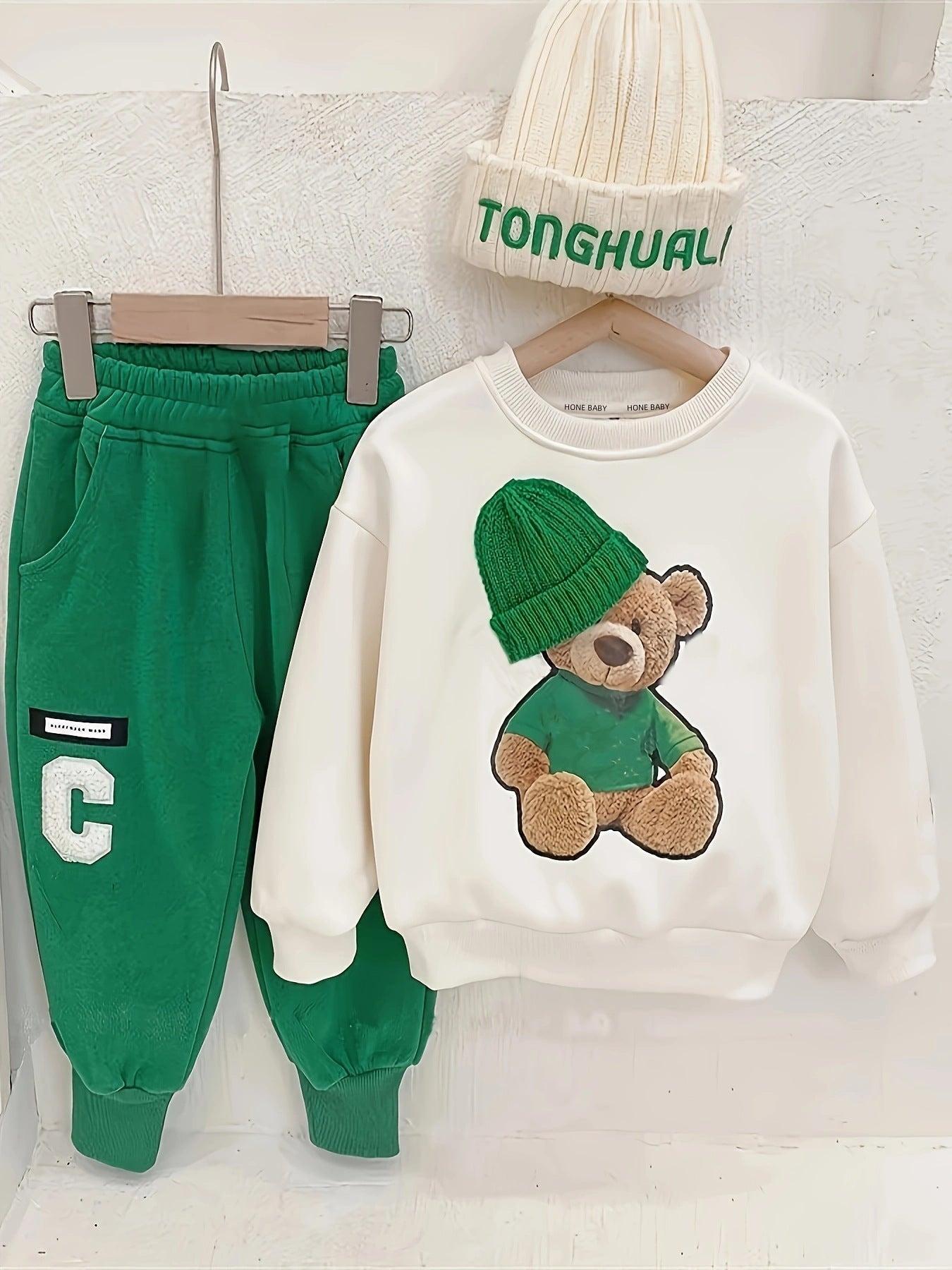 Cartoon Hat Bear Long-sleeved Trousers Two-piece Set