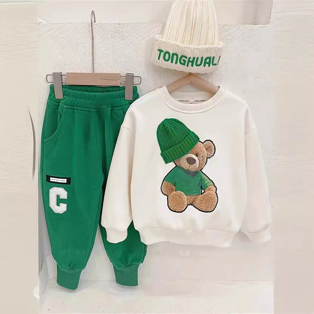 Cartoon Hat Bear Long-sleeved Trousers Two-piece Set